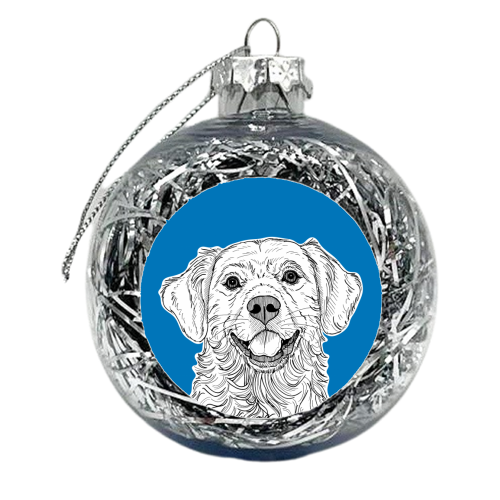 Golden Retriever ( blue background ) - xmas bauble by Adam Regester
