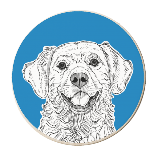 Golden Retriever ( blue background ) - personalised beer coaster by Adam Regester