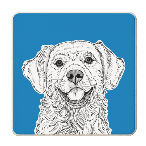 Golden Retriever ( blue background ) - personalised beer coaster by Adam Regester