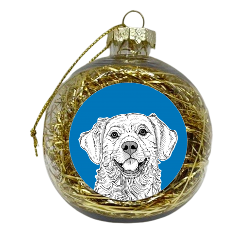 Golden Retriever ( blue background ) - xmas bauble by Adam Regester