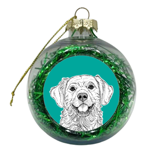 Golden Retriever Portrait ( teal background ) - xmas bauble by Adam Regester