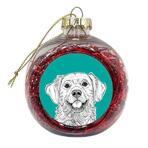 Golden Retriever Portrait ( teal background ) - xmas bauble by Adam Regester