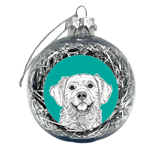 Golden Retriever Portrait ( teal background ) - xmas bauble by Adam Regester