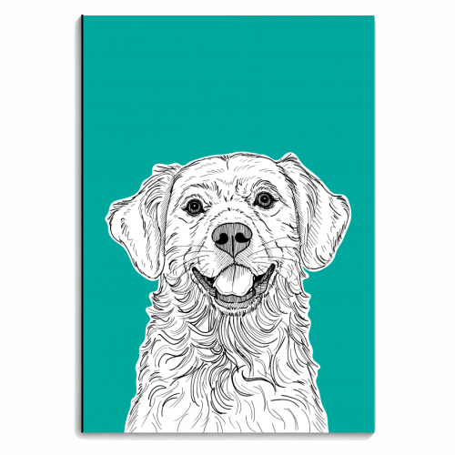 Golden Retriever Portrait ( teal background ) - personalised A4, A5, A6 notebook by Adam Regester