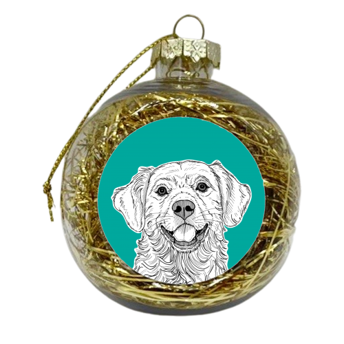 Golden Retriever Portrait ( teal background ) - xmas bauble by Adam Regester