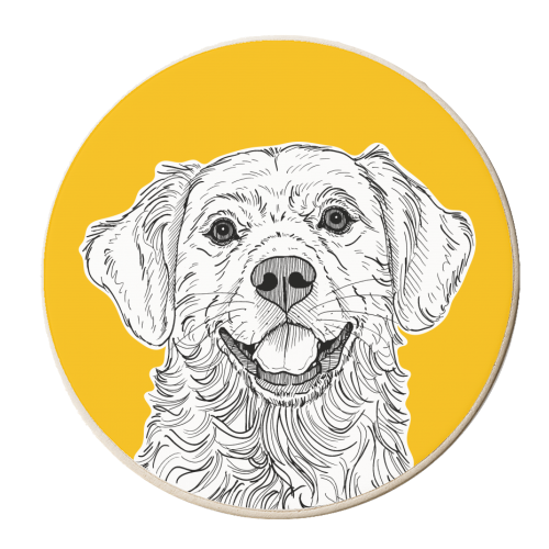 Golden Retriever ( yellow background ) - personalised beer coaster by Adam Regester