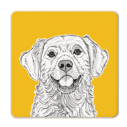 Golden Retriever ( yellow background ) - personalised beer coaster by Adam Regester