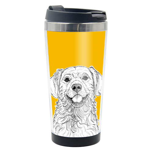 Golden Retriever ( yellow background ) - photo water bottle by Adam Regester