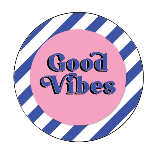 Good Vibes - blue pink stripe! - Circle Sticker by Mad Philomena