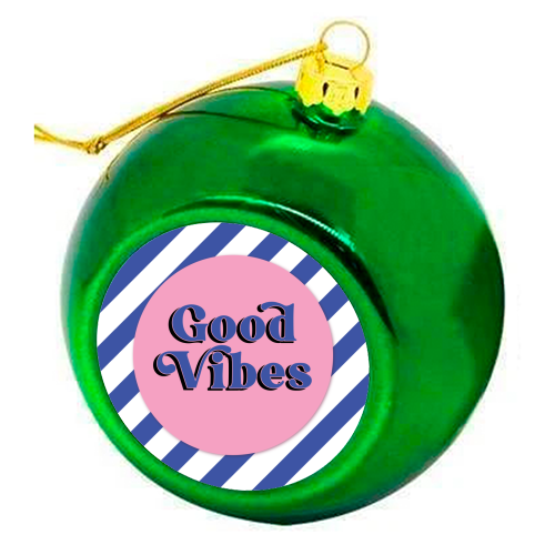 Good Vibes - blue pink stripe! - colourful christmas bauble by Mad Philomena