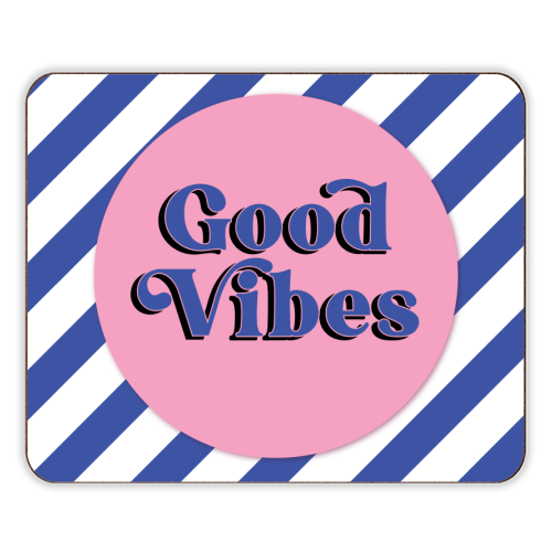 Good Vibes - blue pink stripe! - designer placemat by Mad Philomena