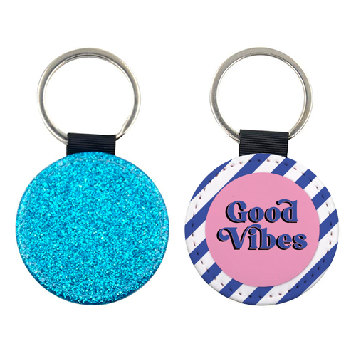 Good Vibes - blue pink stripe! - keyring by Mad Philomena