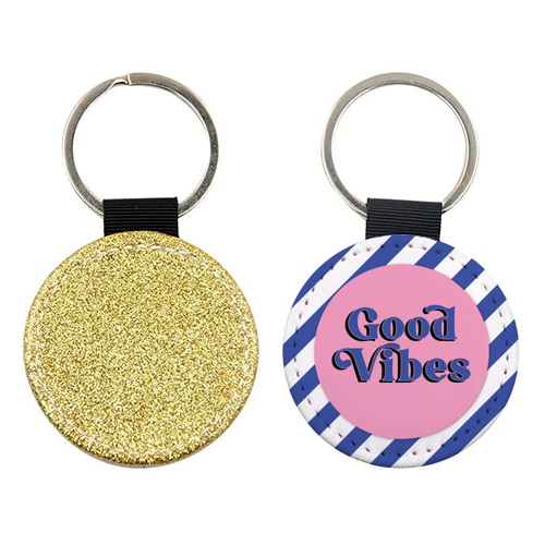 Good Vibes - blue pink stripe! - keyring by Mad Philomena