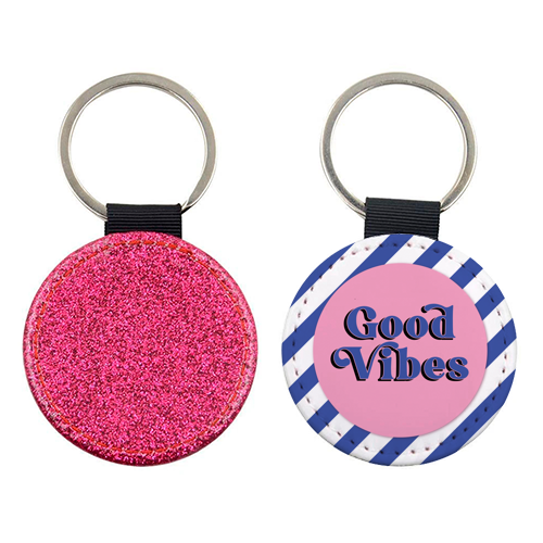 Good Vibes - blue pink stripe! - keyring by Mad Philomena
