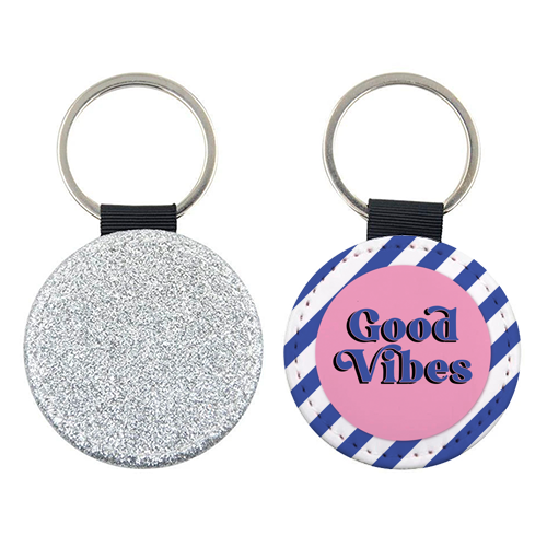 Good Vibes - blue pink stripe! - keyring by Mad Philomena