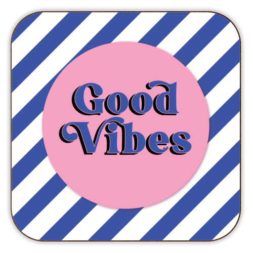 Good Vibes - blue pink stripe! - personalised beer coaster by Mad Philomena