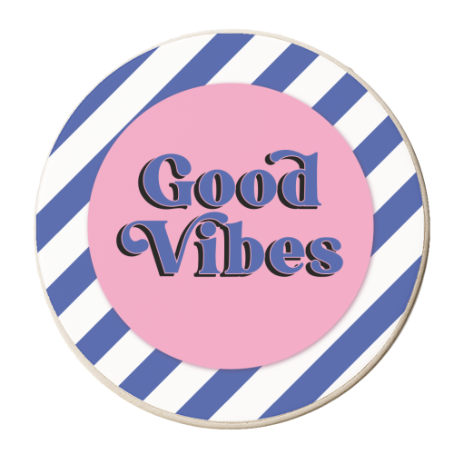 Good Vibes - blue pink stripe! - personalised beer coaster by Mad Philomena