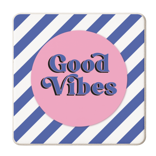 Good Vibes - blue pink stripe! - personalised beer coaster by Mad Philomena