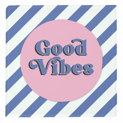 Good Vibes - blue pink stripe! - personalised beer coaster by Mad Philomena