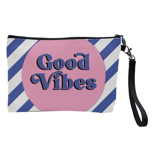 Good Vibes - blue pink stripe! - pretty makeup bag by Mad Philomena