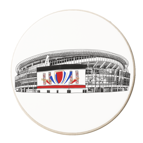 Gooners Football Stadium - personalised beer coaster by Katie Clement