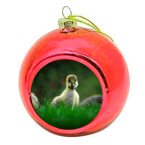 Gosling in Rain - colourful christmas bauble by Lordt