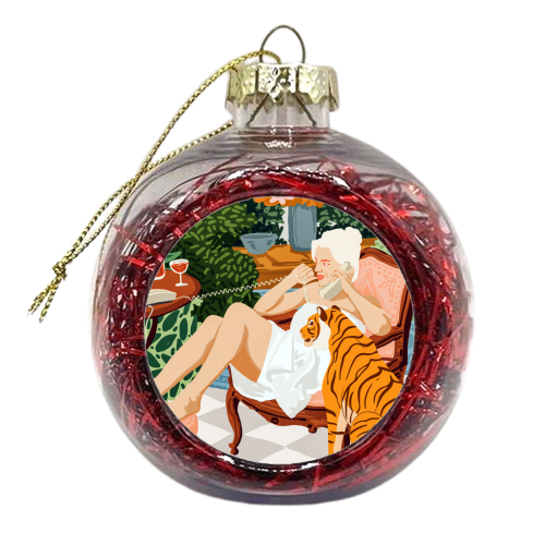 Gossip Girl Illustration, Woman Fashion Female Painting, Retro Vintage People - xmas bauble by Uma Prabhakar Gokhale