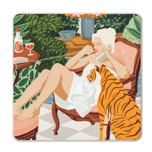 Gossip Girl Illustration, Woman Fashion Female Painting, Retro Vintage People - personalised beer coaster by Uma Prabhakar Gokhale