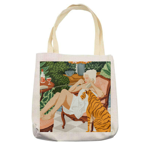 Gossip Girl Illustration, Woman Fashion Female Painting, Retro Vintage People - printed canvas tote bag by Uma Prabhakar Gokhale