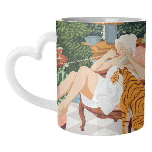 Gossip Girl Illustration, Woman Fashion Female Painting, Retro Vintage People - unique mug by Uma Prabhakar Gokhale