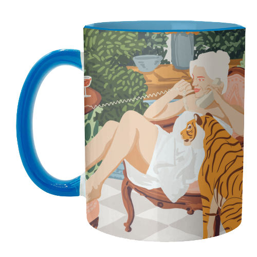 Gossip Girl Illustration, Woman Fashion Female Painting, Retro Vintage People - unique mug by Uma Prabhakar Gokhale