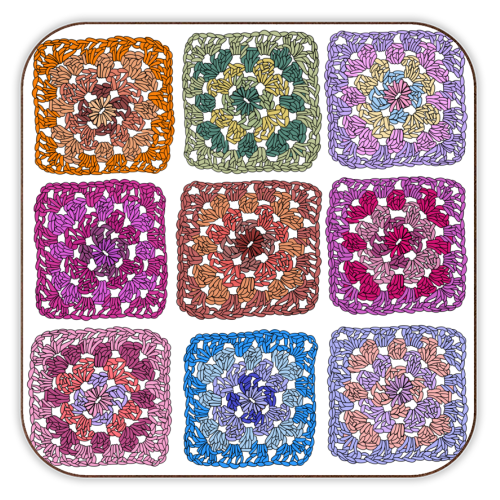 Granny squares crochet design - personalised beer coaster by PixieDrew