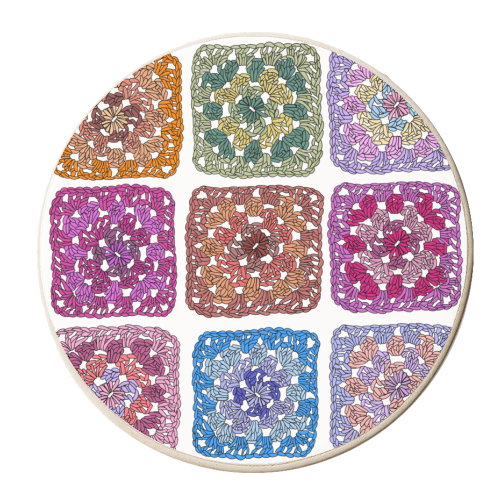 Granny squares crochet design - personalised beer coaster by PixieDrew