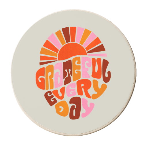 Grateful Everyday - 70s Hippie Style - personalised beer coaster by Ania Wieclaw