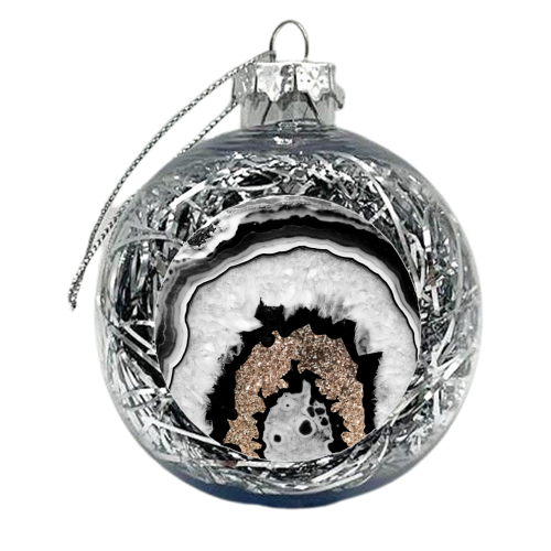 Gray Black White Agate with Gold Glitter #1 #gem #decor #art - xmas bauble by Anita Bella Jantz