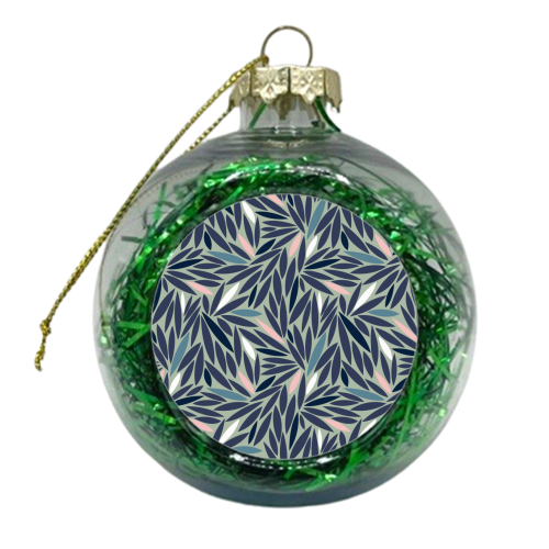 Grean Blue & Pink Leafy Pattern - xmas bauble by Dizzywonders