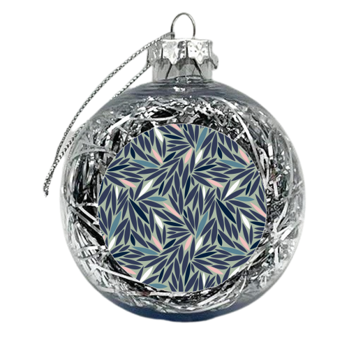 Grean Blue & Pink Leafy Pattern - xmas bauble by Dizzywonders