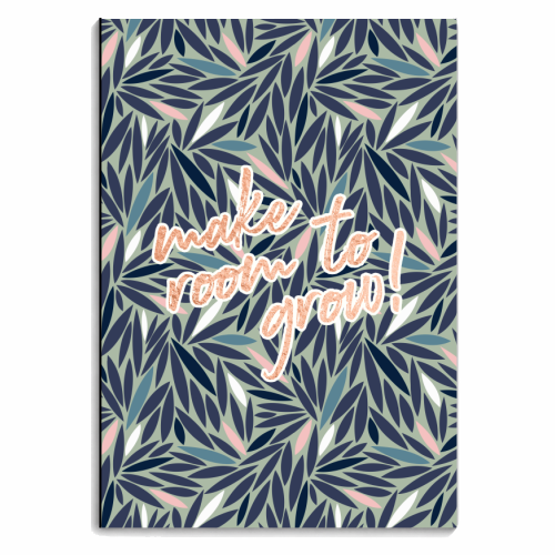 Grean Blue & Pink Leafy Pattern - personalised A4, A5, A6 notebook by Dizzywonders