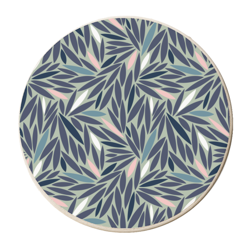 Grean Blue & Pink Leafy Pattern - personalised beer coaster by Dizzywonders