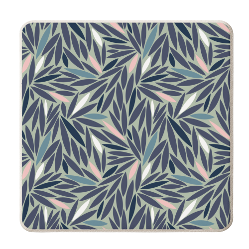 Grean Blue & Pink Leafy Pattern - personalised beer coaster by Dizzywonders