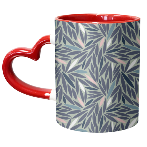 Grean Blue & Pink Leafy Pattern - unique mug by Dizzywonders