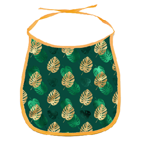 green and gold leaves pattern - funny baby bib by Anastasios Konstantinidis