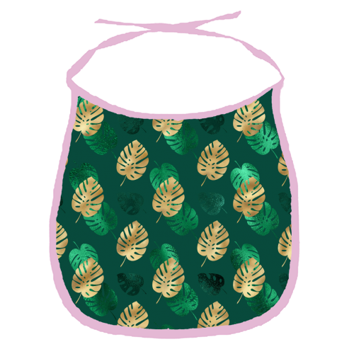 green and gold leaves pattern - funny baby bib by Anastasios Konstantinidis