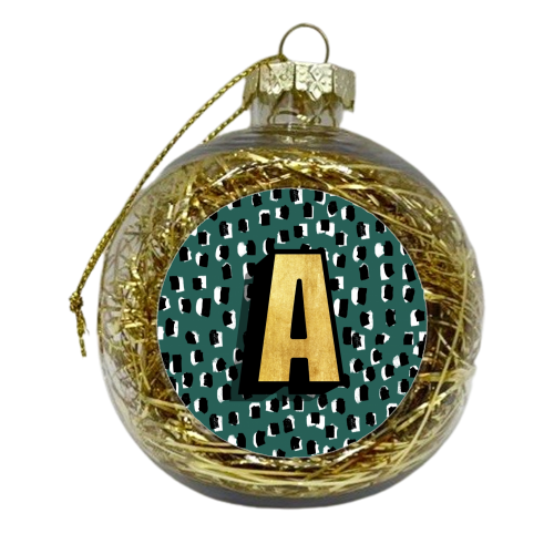 GREEN /BLUE MONOGRAM INITAL A - xmas bauble by Nichola Cowdery
