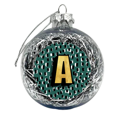 GREEN /BLUE MONOGRAM INITAL A - xmas bauble by Nichola Cowdery