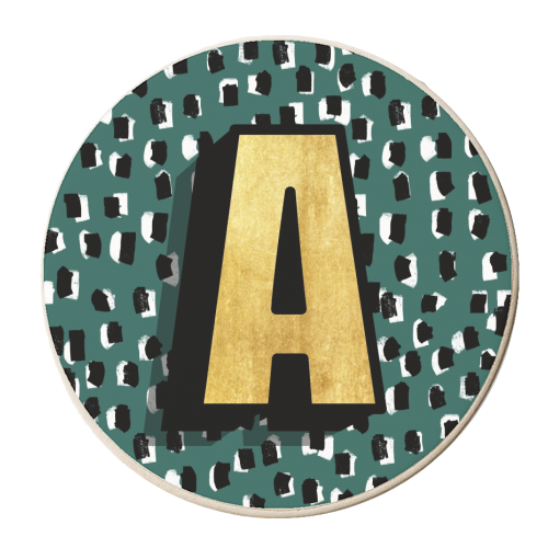 GREEN /BLUE MONOGRAM INITAL A - personalised beer coaster by Nichola Cowdery