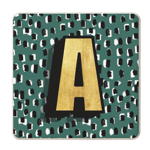 GREEN /BLUE MONOGRAM INITAL A - personalised beer coaster by Nichola Cowdery