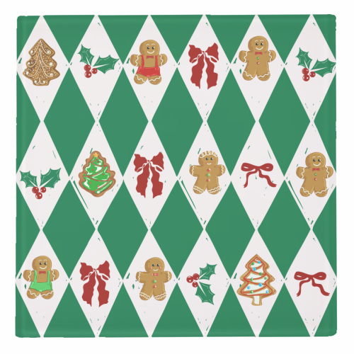 Green Check Gingerbreadman Coquette Pattern - personalised beer coaster by EZbie