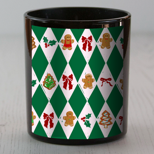 Green Check Gingerbreadman Coquette Pattern - scented candle by EZbie
