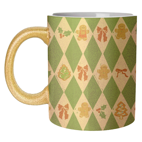 Green Check Gingerbreadman Coquette Pattern - unique mug by EZbie